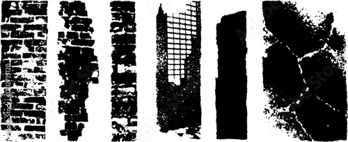 Urban grunge silhouette set with brick and ink patterns for creative design