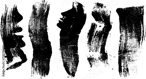 Black ink silhouette set featuring urban scars and textured plaster art