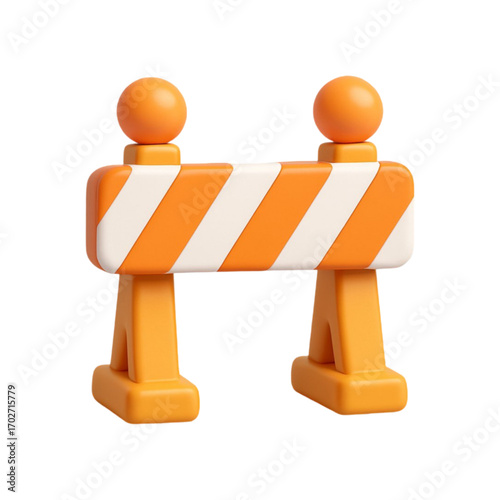 Orange and white striped construction barrier isolated on transparent background