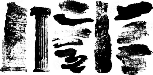 Black ink silhouette set of urban theatre sketches for design and art projects