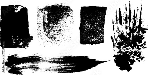 Black ink silhouette set with urban textures and grunge elements for design