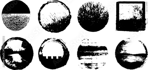 Black ink silhouette collection of vinyl backgrounds with circular designs for creative projects