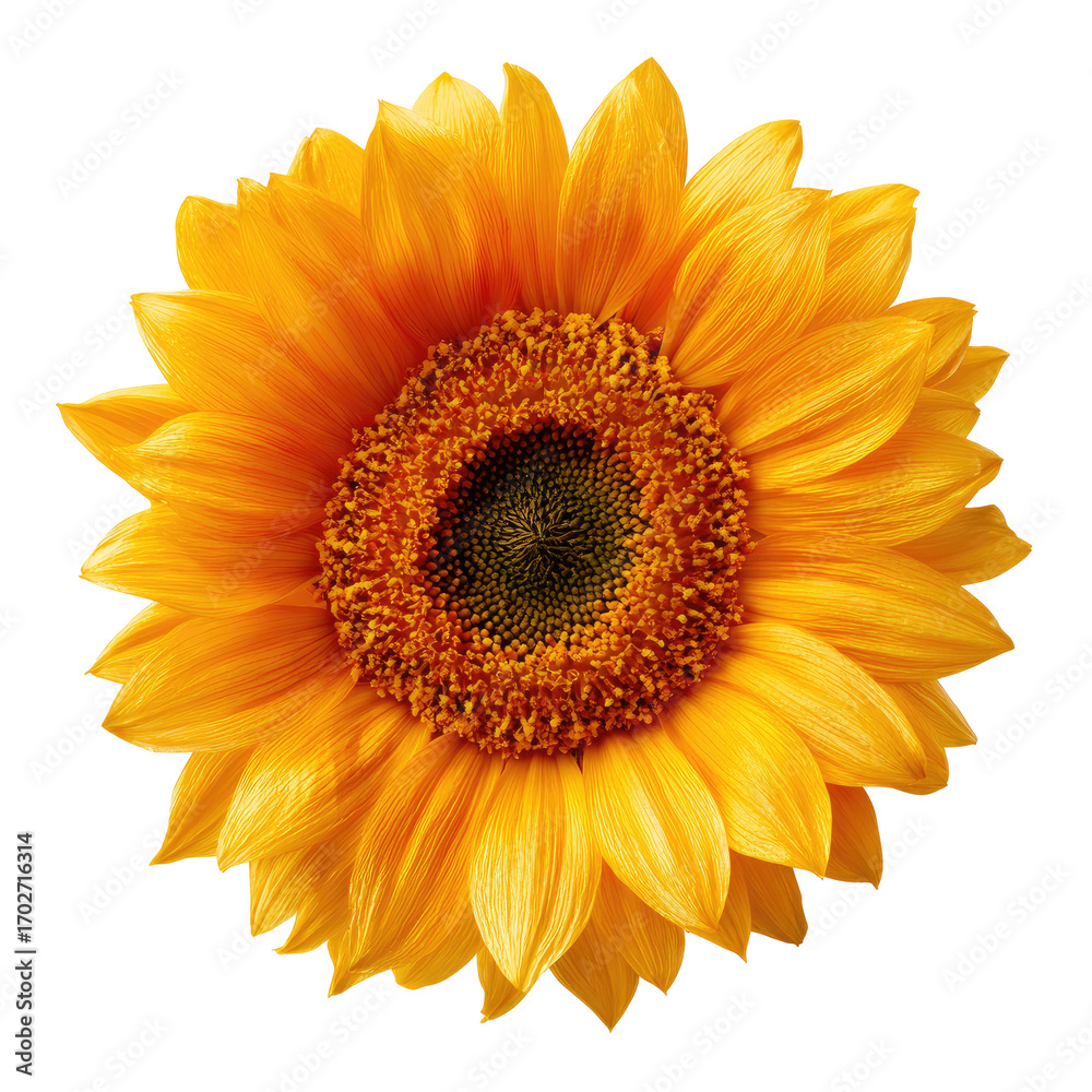 Fototapeta premium Vibrant, close-up sunflower, bright yellow petals, dark brown center