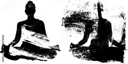 Black ink silhouette set featuring yoga and meditation poses for calm and mindfulness inspired designs