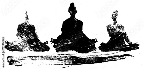 Black ink silhouette set featuring yoga and meditation poses