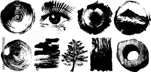 Ancient mystical runes and symbols set in black ink for design and decor