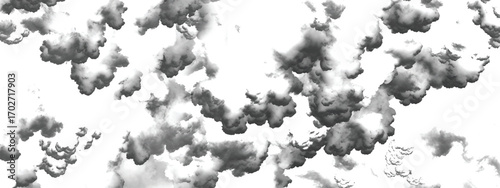 Black and white abstract depiction of stormy cloud formations and mist
