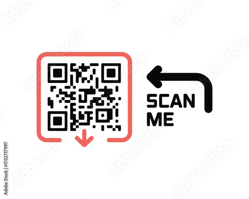 QR code with a scan me prompt and arrow for easy mobile phone access and information