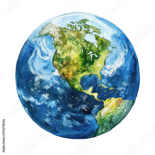 Watercolor Earth planet isolated on transparent background
