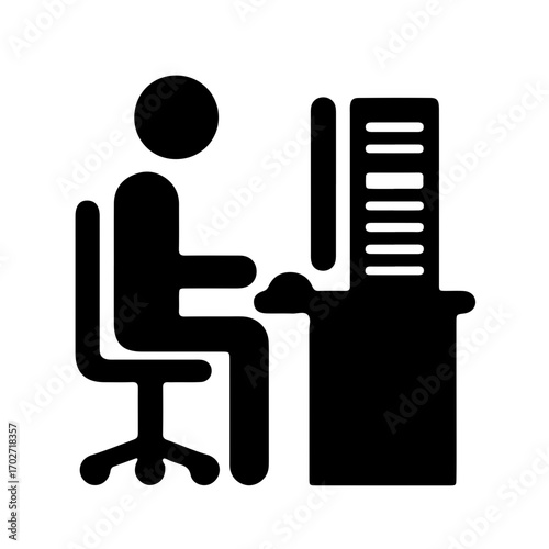 Minimalist silhouette of desktop typing with visible tower