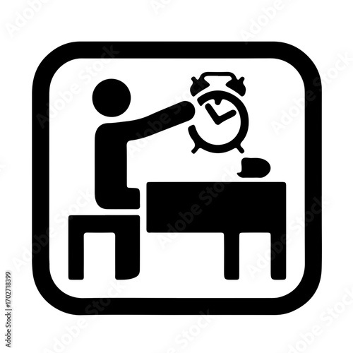 Minimalist icon of worker adjusting desk alarm clock