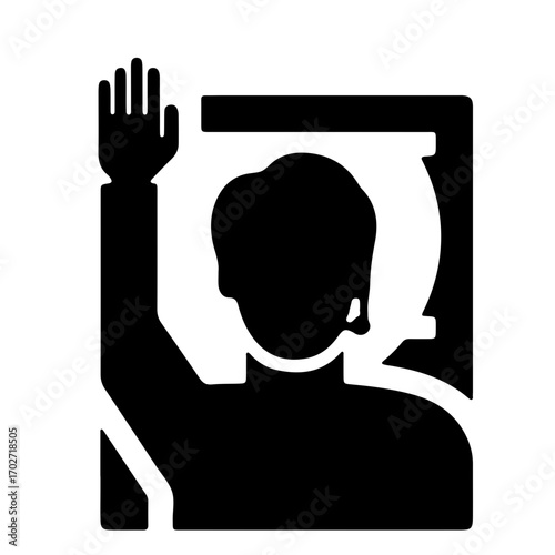 Minimalist icon of participant raising hand in virtual meeting