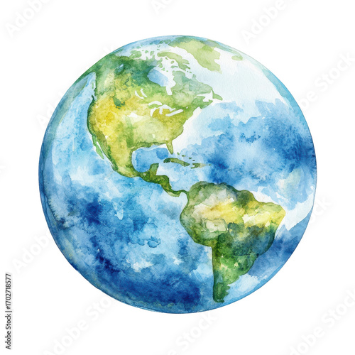 Watercolor Earth planet isolated on transparent background