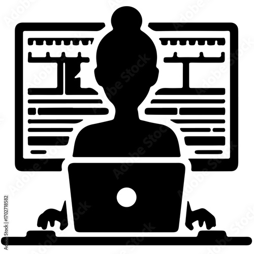Minimalist icon of laptop video editor with timeline