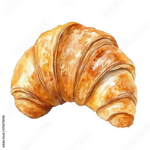 Watercolor illustration of a croissant isolated on transparent background