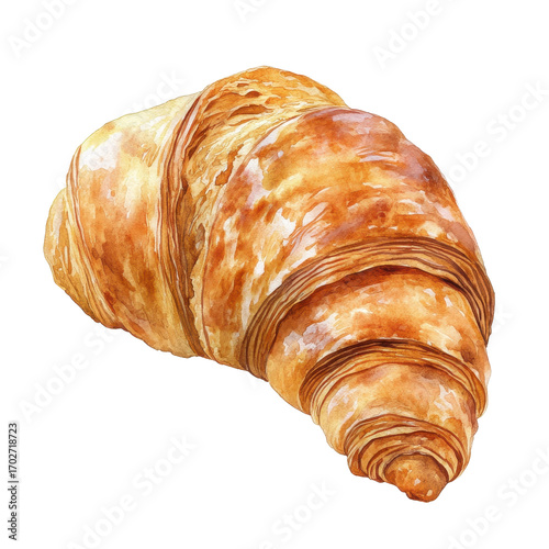 Watercolor illustration of a croissant isolated on transparent background
