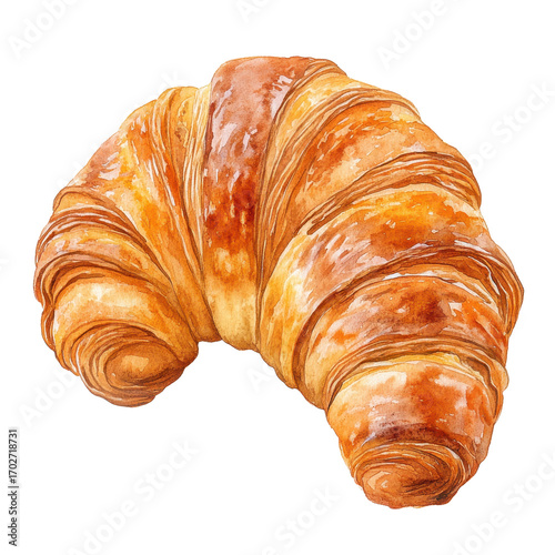 Watercolor illustration of a croissant isolated on transparent background