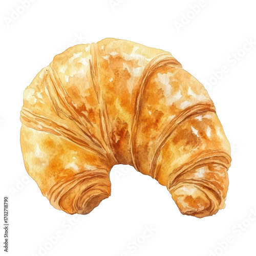 Watercolor illustration of a croissant isolated on transparent background