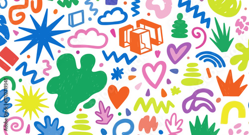 多彩な手描きドゥードゥルの抽象パターン｜エネルギッシュで表現力豊かなクリエイティブ背景