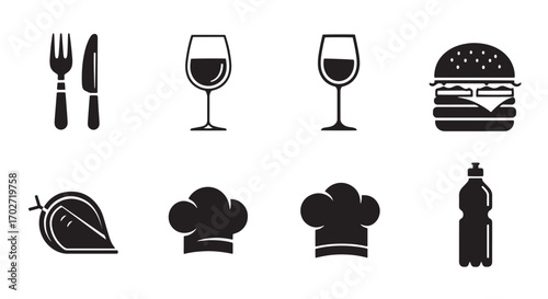 Culinary Symphony: A curated assembly of gastronomic symbols and culinary elements, artfully arranged, signifying flavors of food and drink.