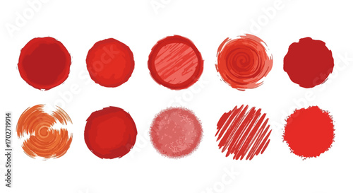 赤とオレンジの水彩ブラシストロークコレクション｜多様なテクスチャと芸術的ペイント素材