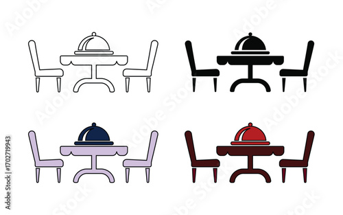 Dining Table and Chair Icon – Minimalist Monochrome Flat Design, Perfect for Restaurant, Café, Food Court, and Interior Furniture Templates