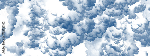 Soft whimsical cloud textures in blue tones over white backdrop