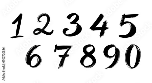 手書きブラシストローク数字セット｜0–9のカリグラフィースタイル番号コレクション