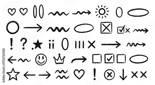 手描き落書きアイコン＆矢印セット｜ミニマルで多用途なグラフィックシンボルコレクション