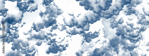 Abstract artistic pattern of airy blue clouds over bright white canvas