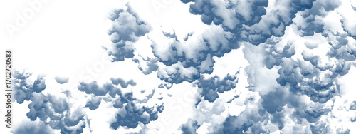Abstract artistic pattern of airy blue clouds over bright white canvas