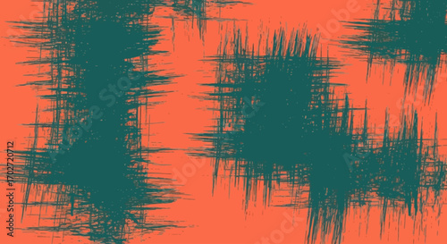 Vibrant abstract background with distressed teal brushstrokes on a warm orange canvas, evoking a modern grunge aesthetic and dynamic artistic texture for creative projects
