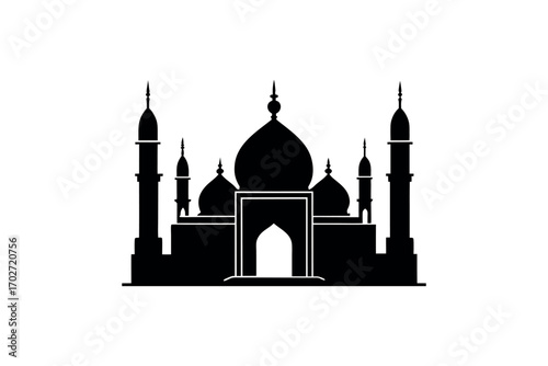 iconic mosque architecture with domes and minarets silhouette
