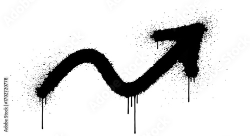 Dynamic upward trending arrow in a gritty graffiti style, symbolizing progress, growth, and forward momentum with an urban artistic flair and paint drips