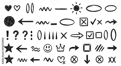 Versatile Hand-Drawn Doodle Elements A Comprehensive Kit of Arrows, Shapes, and Expressive Symbols for Creative Design, Annotations, and Visual Communication Projects