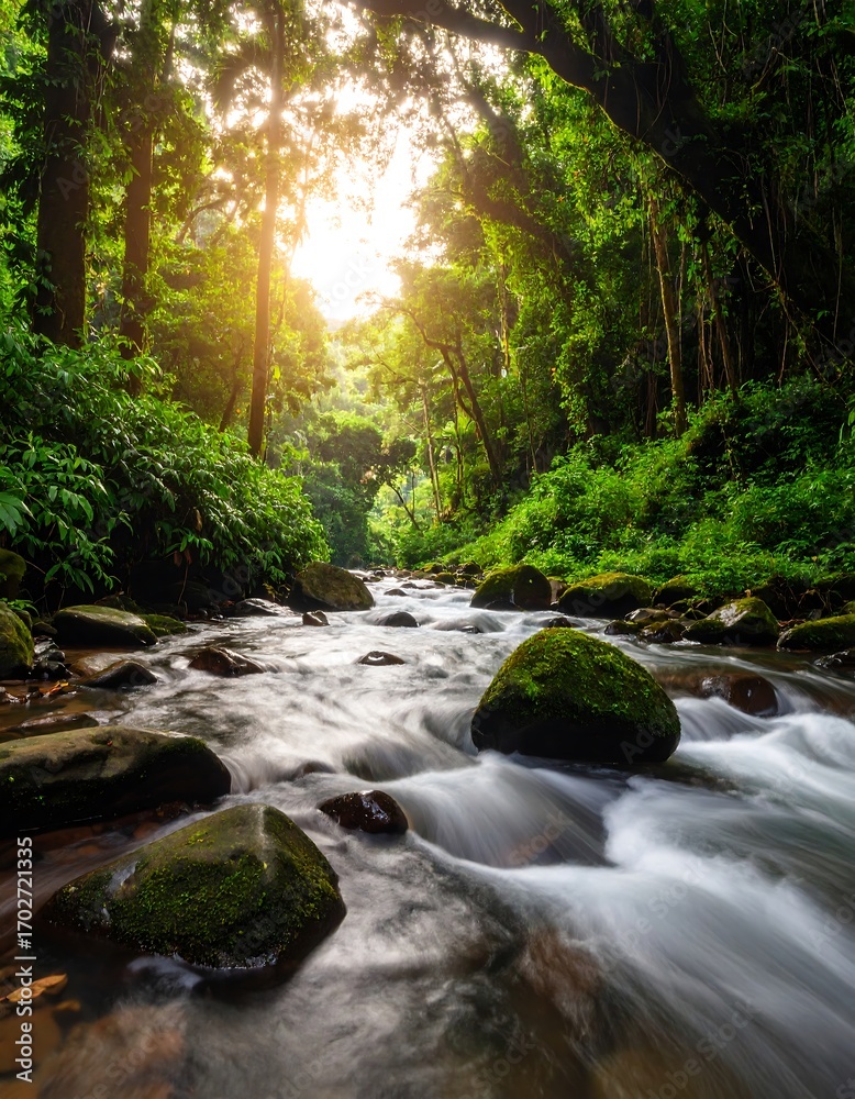 Obraz premium Lush rainforest stream