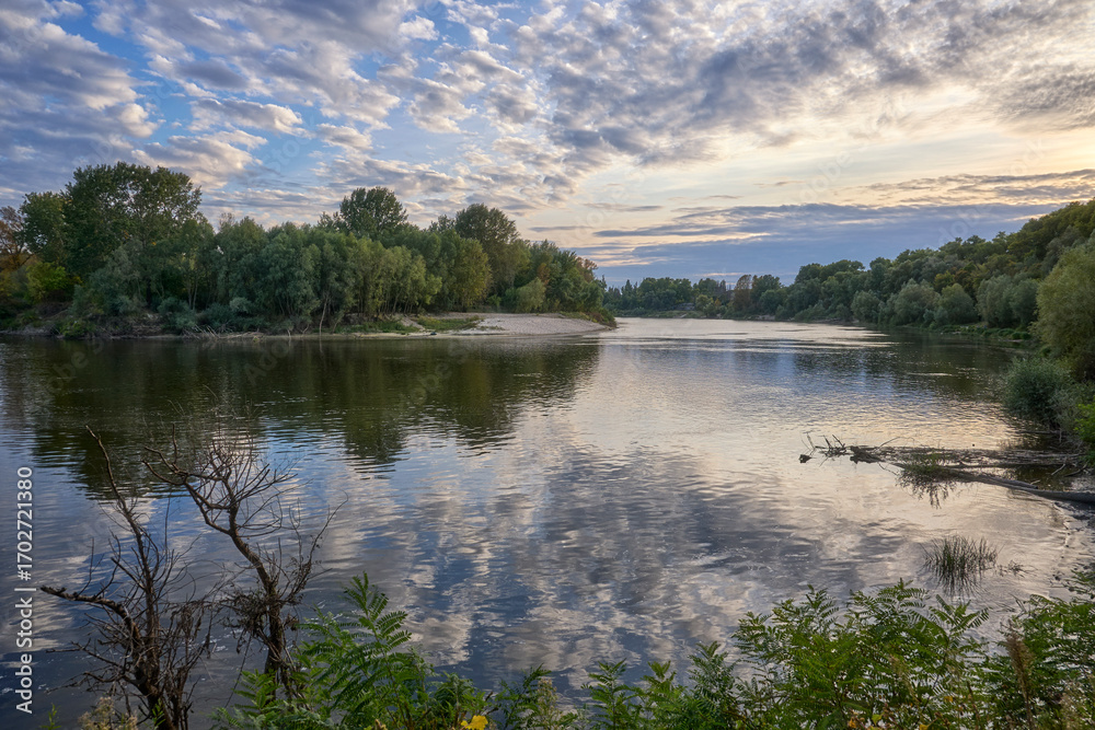 Fototapeta premium Along the evening Desna River at sunset.