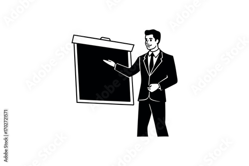 man presenting at board in formal attire silhouette
