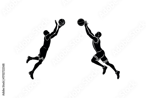 two basketball players in mid air competition silhouette