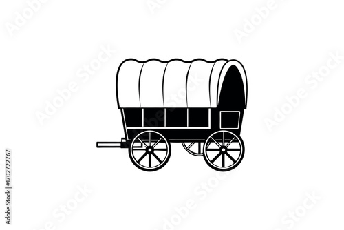 covered wagon journey through prairie landscape silhouette