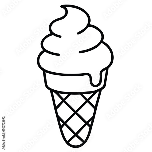 Simple line art illustration of a classic soft serve ice cream cone, a refreshing and sweet dessert concept. Ideal for summer menus, branding, and graphic design elements