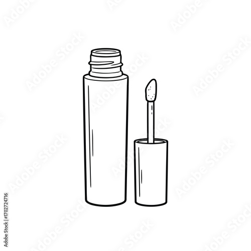 An open cosmetic tube with its cap and applicator wand displayed, resembling a 