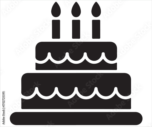 Birthday cake silhouette with candles isolated on white, celebration and party icon