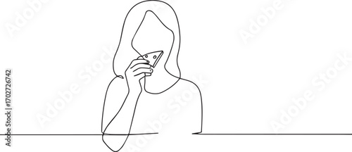 Woman eating pizza one continuous line art, One line art, Vector illustration