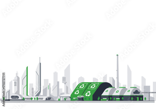Futuristic City Recycling Plant and Green Technology.