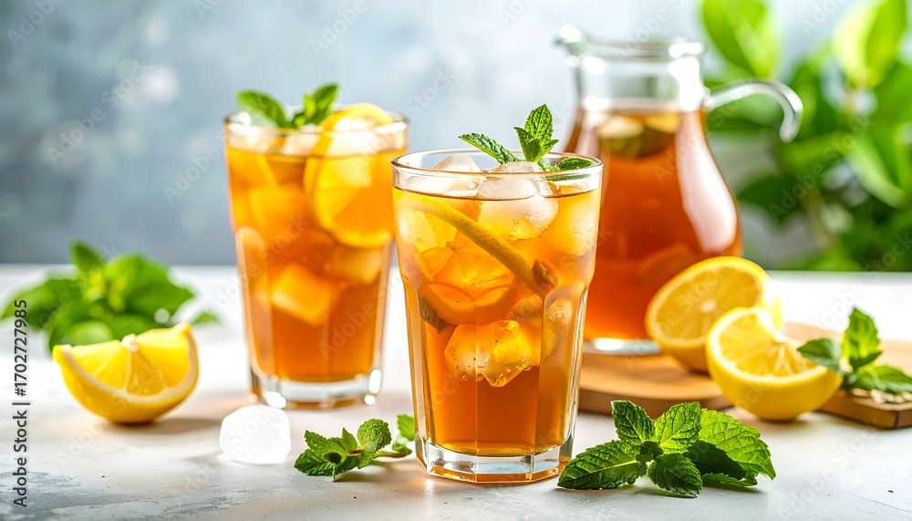 Fototapeta premium Refreshing Iced Tea with Lemon and Mint.