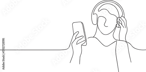 Woman talking on smart phone one continuous line art, Vector illustration, One line art, Line art graphic style