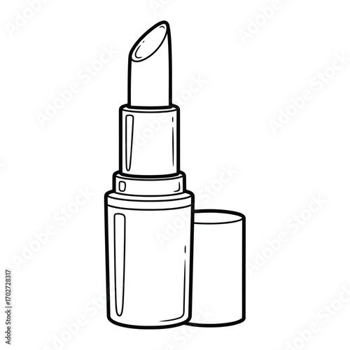 Minimalist black and white line art of an open lipstick tube for beauty and cosmetic concepts