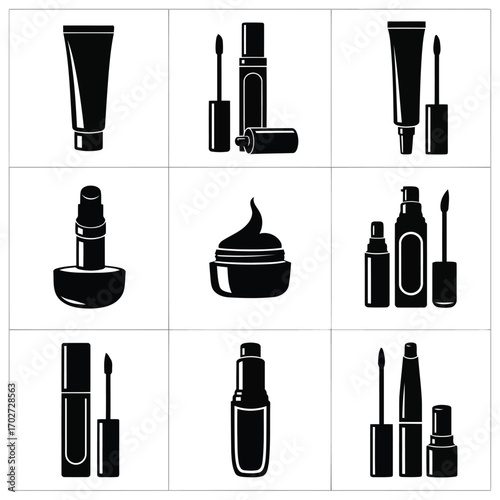 Modern Monochrome Icons Essential Beauty and Personal Care Products Collection for Design