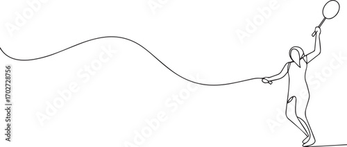 Woman playing badminton one continuous line art, One line art, Vector illustration